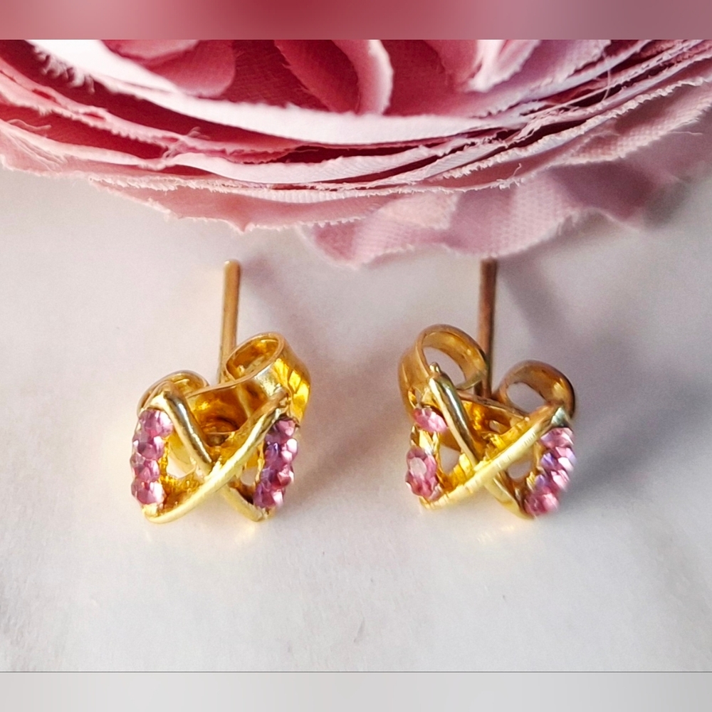 Vintage 80s 🎀✨️Sparkly Pink Bow Stud Earrings